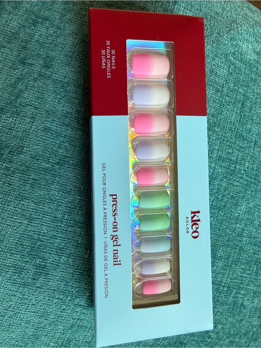 Kleo Kolor Pastel Ombre Press-On Gel Nails - Pink, Green, Lavender